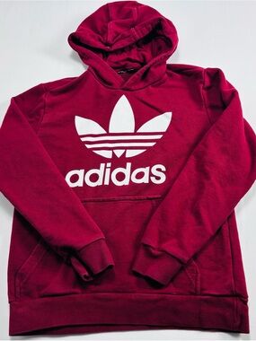adidas maroon pullover hoodie with white trefoil logo